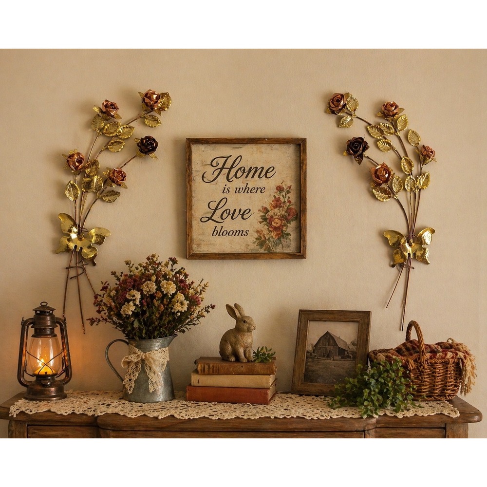 Home Interiors Metal Rose Wall Swag Set Gold Copper Floral USA AZ-8890 - Picture 16 of 16
